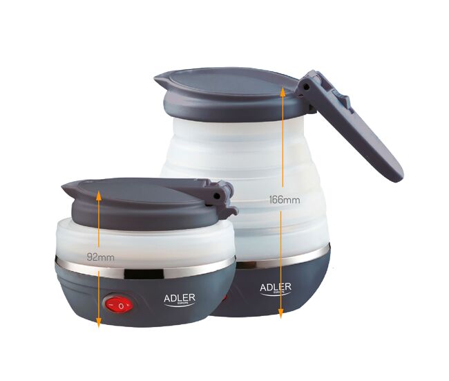 Adler ad1279 bouilloire électrique pliable, 0,5L, silicone sans BPA, élément chauffant caché, arrêt automatique, 750 W, blanc