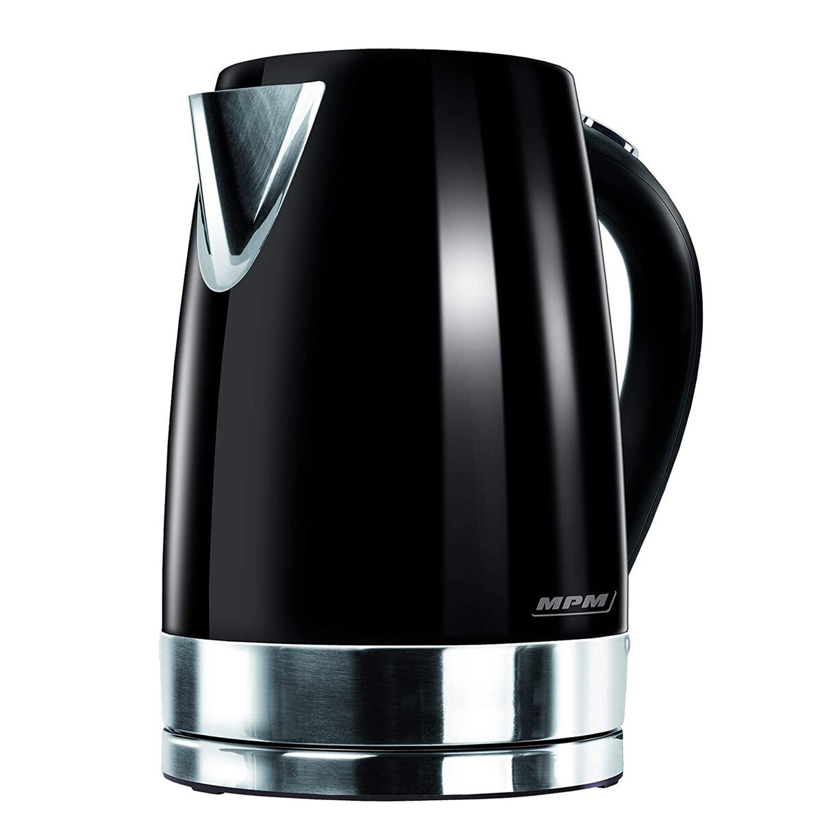 Mpm mcz-58/c jarro elétrico 1,7 l, chaleira eléctrica, aço inoxidável sem bpa, sem fios, elemento de aquecimento oculto, 2200, preto