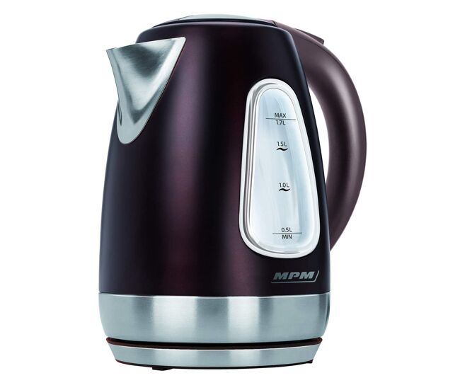 Mpm mcz-55 jarro elétrico 1,7 l, chaleira eléctrica, aço inoxidável sem bpa, sem fios, elemento de aquecimento ocultado, 2200, preto