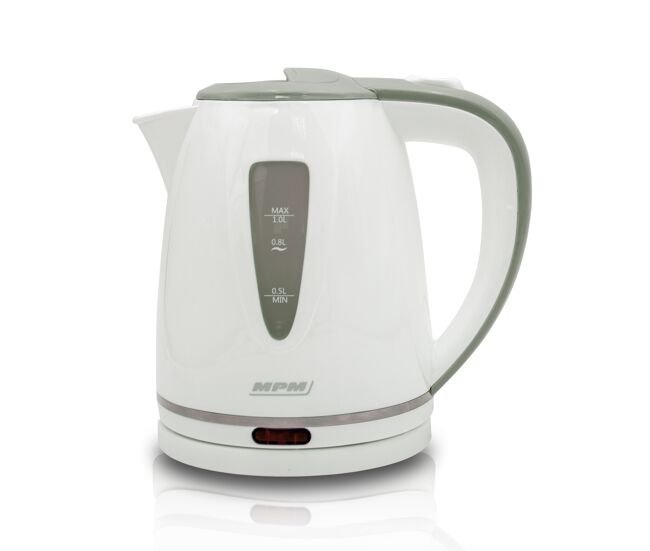 Mpm mcz-64 bouilloire électrique compacte 1l, bouilloire électrique, sans BPA, résistance cachée, sans fil, 1200, blanc