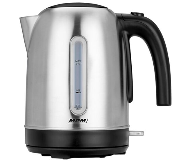 Mpm Mcz-102m Cafetière électrique 1,7 l, bouilloire électrique, acier inoxydable sans BPA, sans fil, élément de chauffage caché, 2200 W