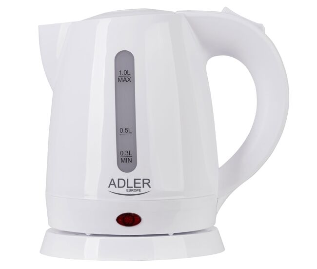 Adler AD1272 bouilloire électrique 1L, bouilloire électrique, sans BPA, élément de chauffage caché, base 360, 1600, blanc