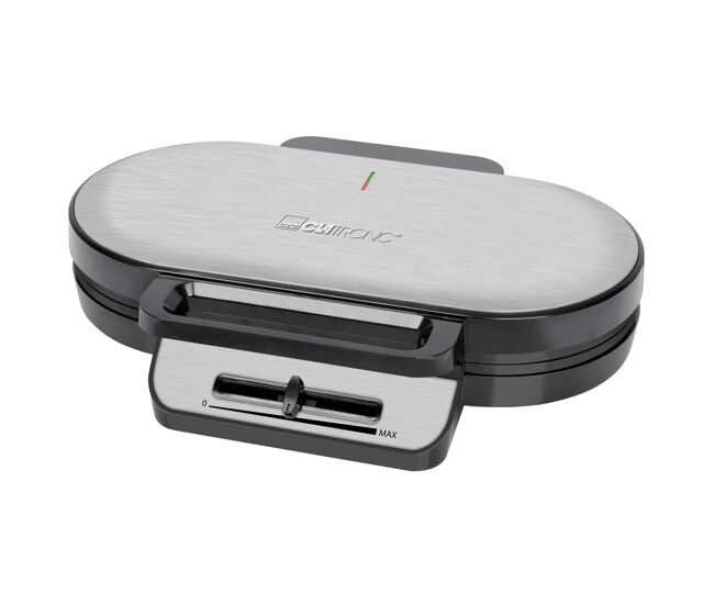 Clatronic wa 3745 machine de waffles, 2 waffles, forma de coração, placas anti-aderentes, 1200, prata
