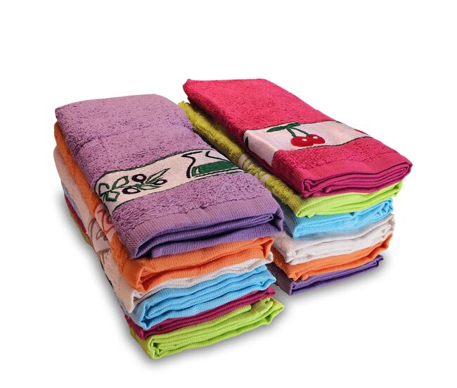 Briebe pc12b 12 toalhas de cozinha felpudas 100% algodão 50x50 qualidade feitas em portugal, , multicolorido