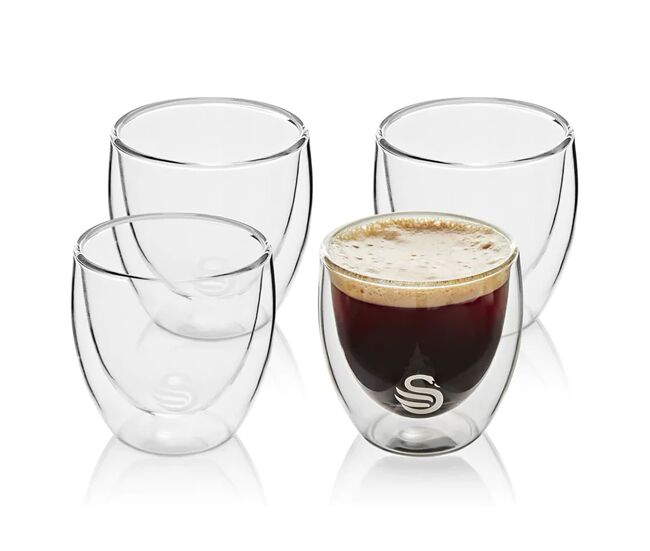 Conjunto de 4 copos de parede dupla 100ml, vidro de borossilicato, vidro térmico para café e chá