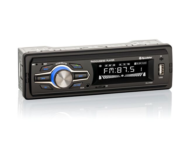Roadstar ru-375bt rádio automóvel digital am /fm bluetooth mãos-livres, stereo, porta usb, leitor de cartões tf, ecrã lcd, , noir