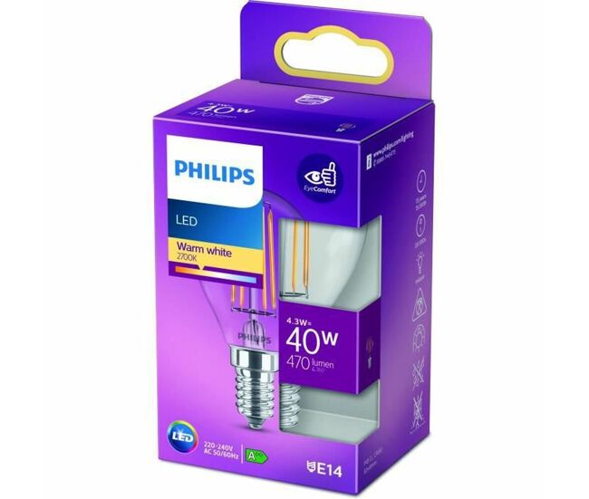 Lâmpada led esférica philips classic 40 w e14 f 4,3 w (2700k)