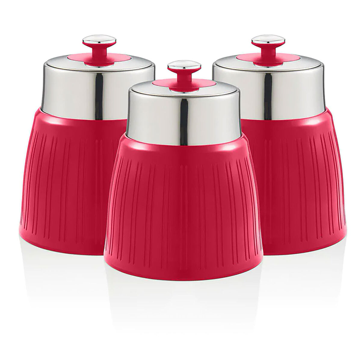 Swan swka1024rn retro conjunto de 3 boiões de cozinha 1,2 l herméticos para especiarias, chá, café, vintage, , rouge