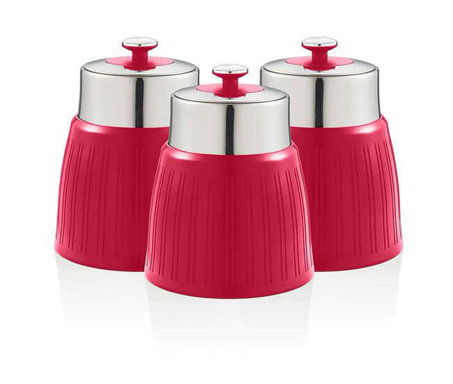Swan swka1024rn retro conjunto de 3 boiões de cozinha 1,2 l herméticos para especiarias, chá, café, vintage, , rouge