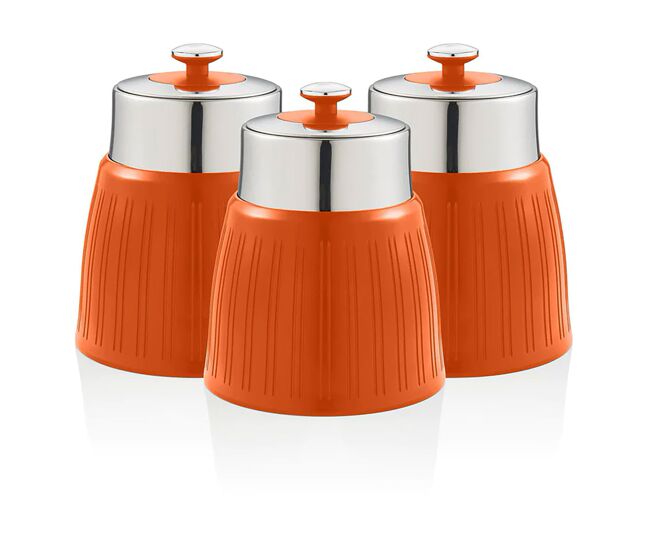 Swan swka1024on retro conjunto de 3 boiões de cozinha 1,2 l herméticos para especiarias, chá, café, vintage, , orange