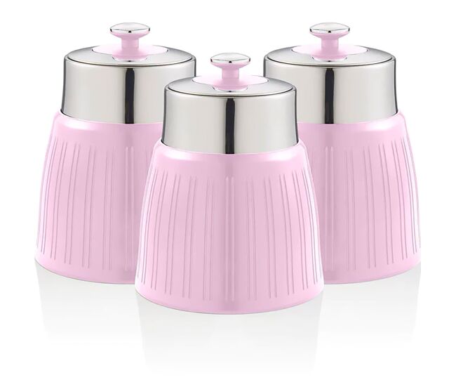 Swan swka1024pn retro conjunto de 3 boiões de cozinha 1,2 l herméticos para especiarias, chá, café, vintage, , cor de rosa