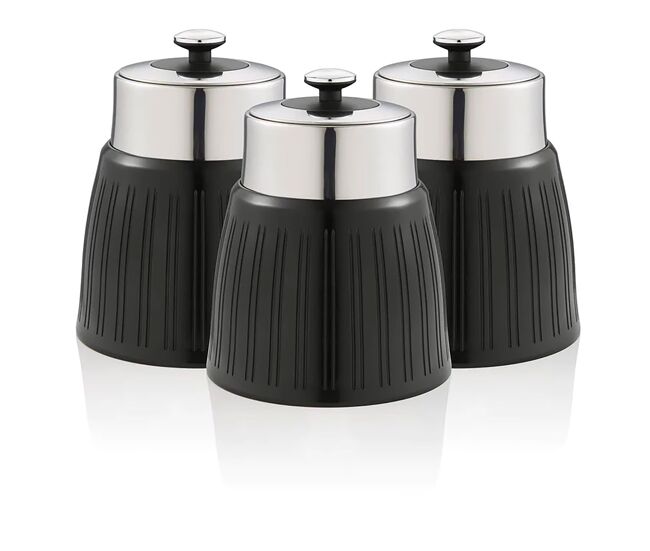 Swan swka1024bn retro conjunto de 3 boiões de cozinha 1,2 l herméticos para especiarias, chá, café, vintage, , noir