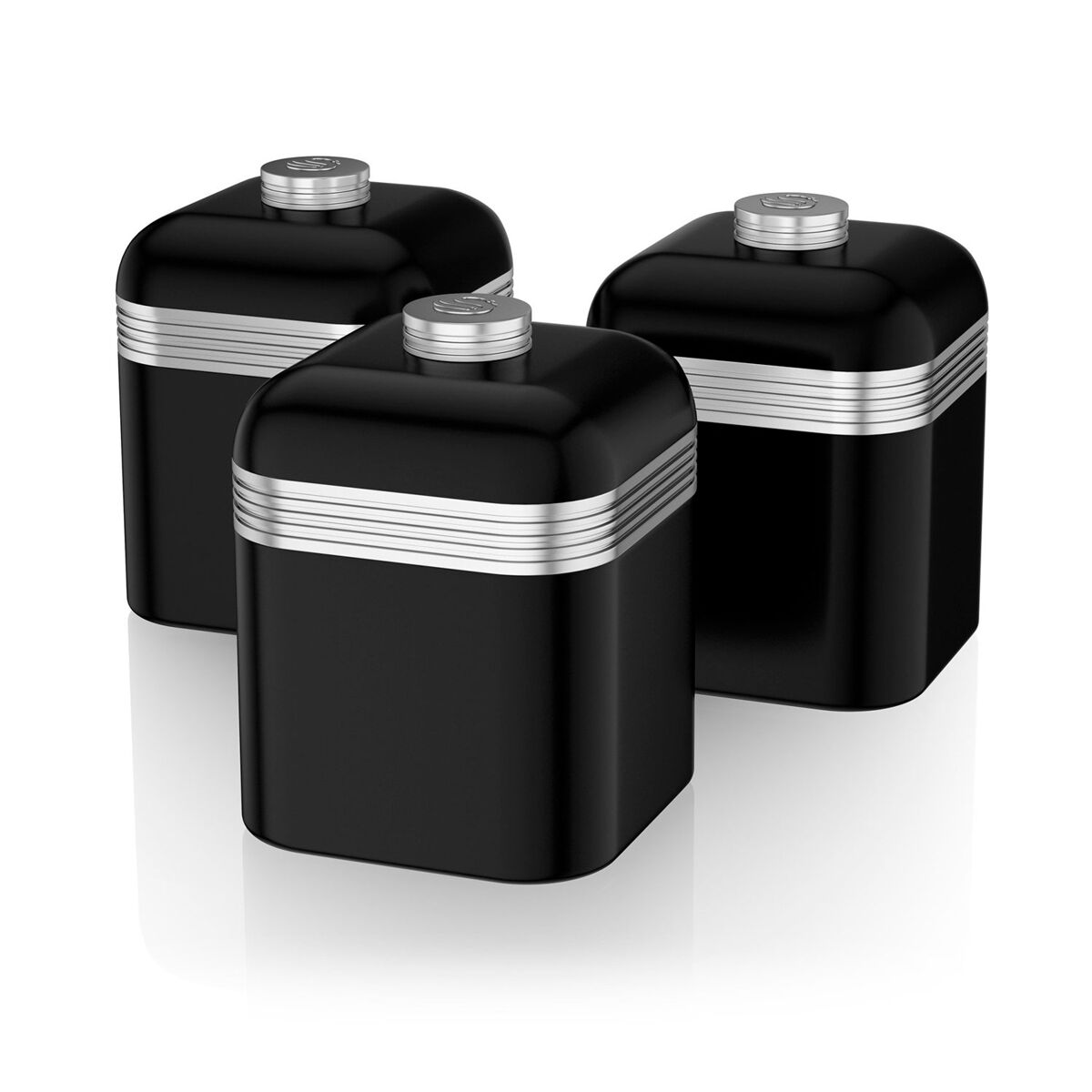 Swan swka1020bn retro conjunto de 3 recipientes de metal 1 l, café, especiarias, acier lacado, desenho vintage, , noir