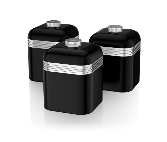 Swan swka1020bn retro conjunto de 3 recipientes de metal 1 l, café, especiarias, acier lacado, desenho vintage, , noir
