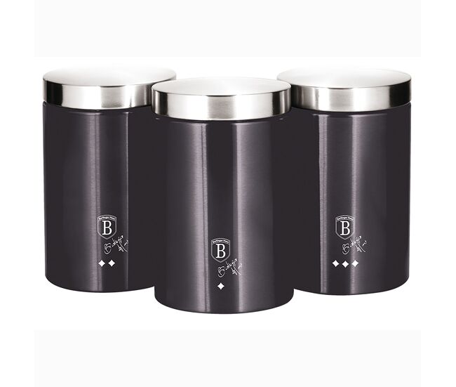 Berlinger haus carbon pro 3 boiões de armazenamento de cozinha aço inoxidável, ø11 x 17,8 cm, especiarias, chá ,café, , cinzento escuro / inox