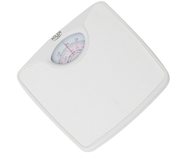 Adler ad8151w balança de banho analógica mecânica 130 kg, alta precisão, superfície antiderrapante, sem baterias, , branco