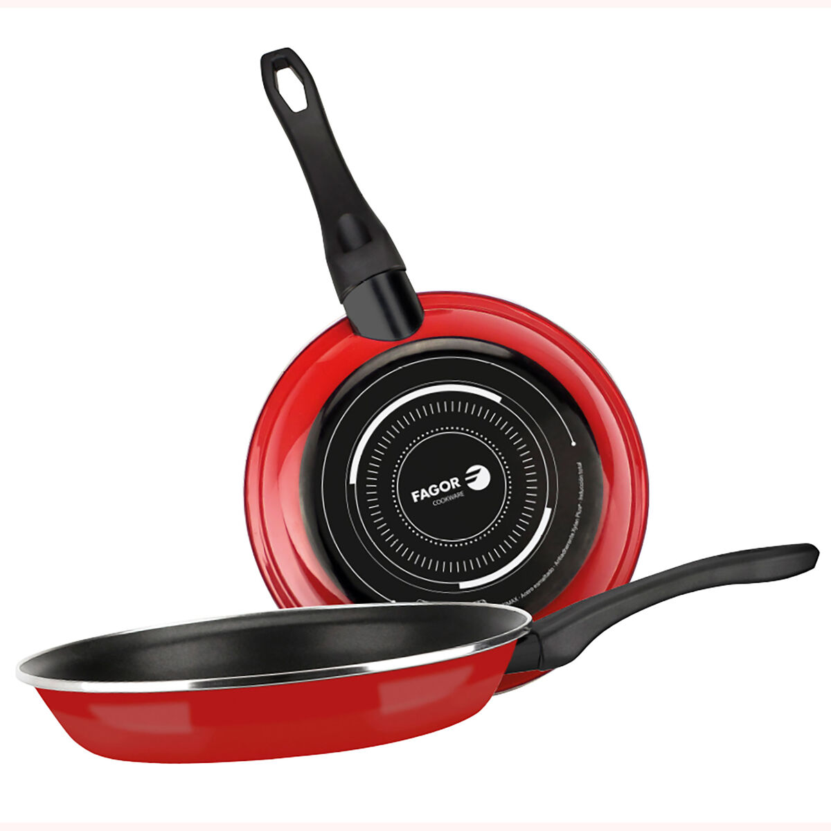 Fagor optimax conjunto de 2 frigideiras indução 20-24 cm, aço esmaltado, antiaderente ecológico pfoa livre, , vermelho