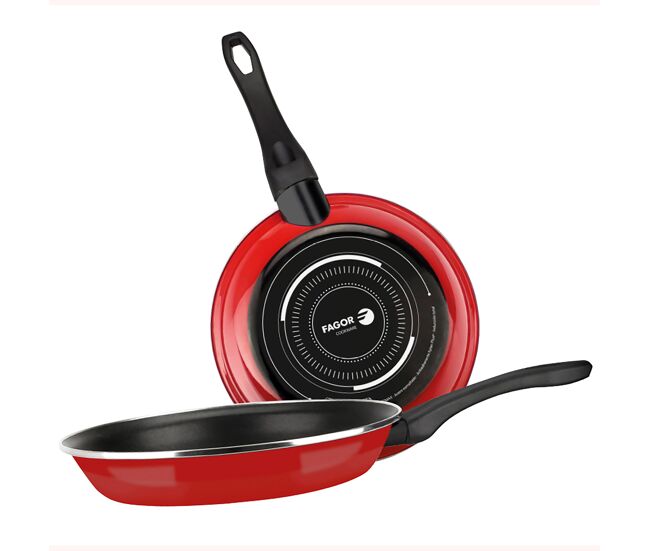 Fagor optimax conjunto de 2 frigideiras indução 20-24 cm, aço esmaltado, antiaderente ecológico pfoa livre, , vermelho