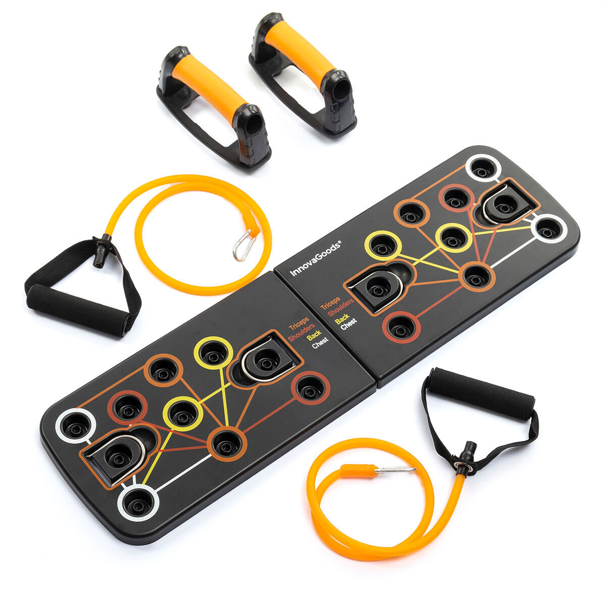 Prancha de flexões push-up com fitas de resistência de guia de exercícios