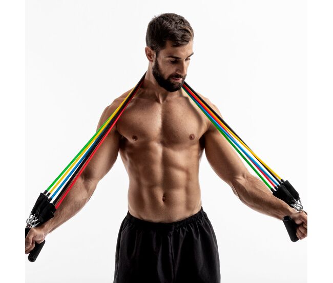 Conjunto de elásticos de resistência com acessórios e guia de exercícios rebainer innovagoods (pack de 5)