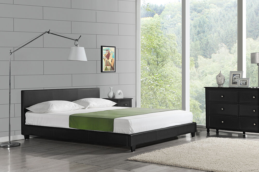 [corium] cama casal albacete estofada em pele sintética (160x200cm) (preto)