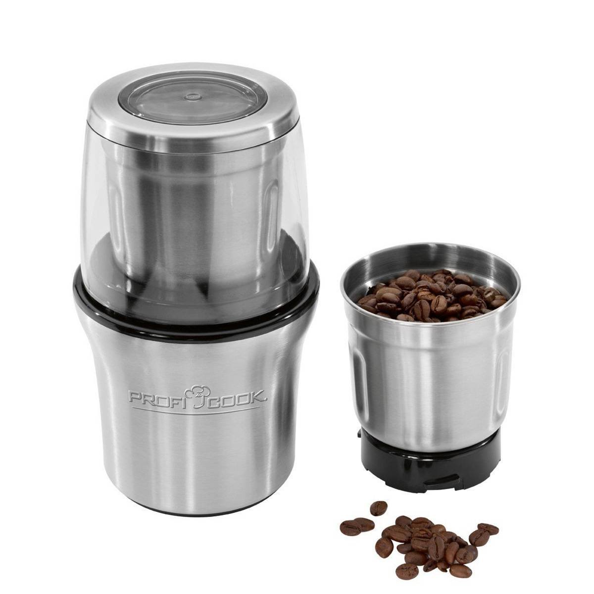 Proficook ksw 1021 moinho de café e picador  2 em 1, inox tanque de 85g, 200, prata
