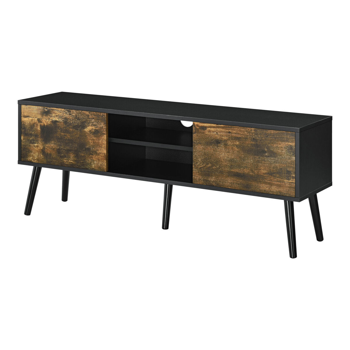 Mesa tv eskilstuna com 2 portas 2 étagères 120x30x47cm noir/madeira escura [en.casa]