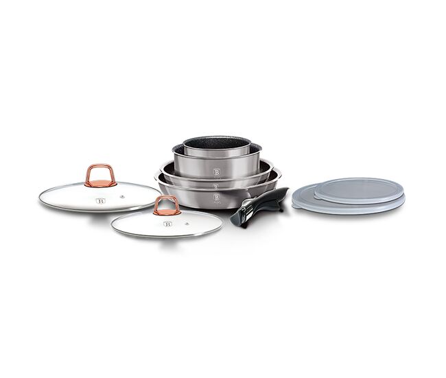 Berlinger haus moonlight trem de cozinha de indução 9 peças, pega amovível, alumínio antiaderente set panelas e frigideiras, , gris