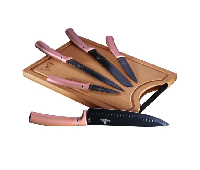 Berlinger haus i-rose conjunto de 5 facas de cozinha profissionais, aço inoxidável, faca de cozinheiro tábua de cortar, , cor de rosa