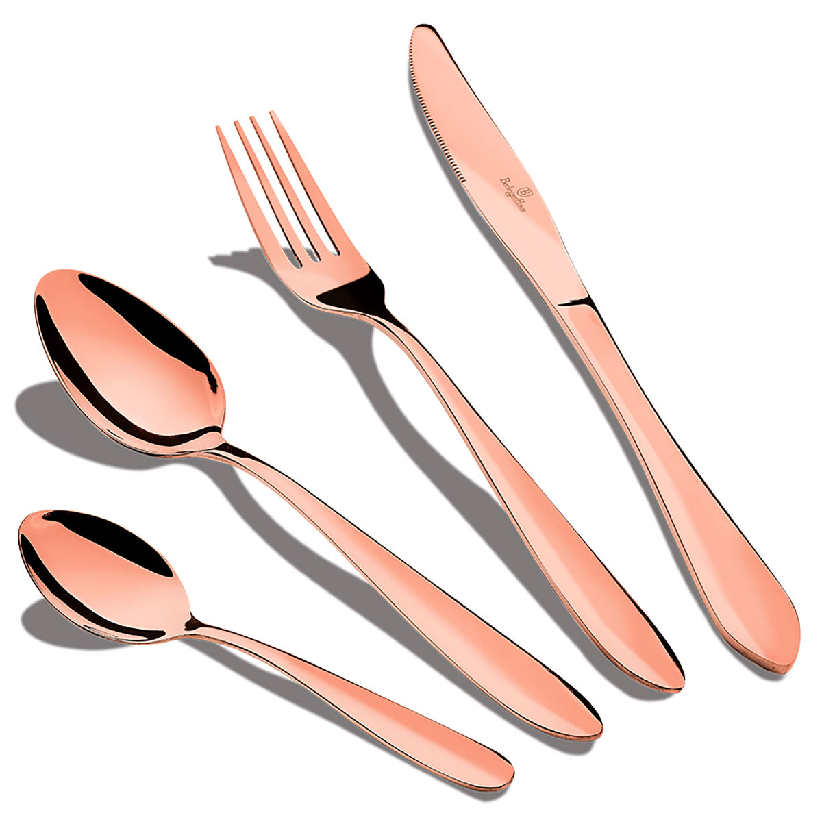 Berlinger haus rose gold mirror conjunto de talheres dourada de 24 peças aço inoxidável acabamento espelho polido, conjunto para 6 pessoas, , ouro rosa