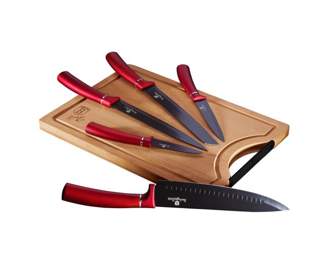 Berlinger haus burgundy conjunto de 5 facas de cozinha profissionais, aço inoxidável, faca de cozinheiro tábua de cortar, , vermelho