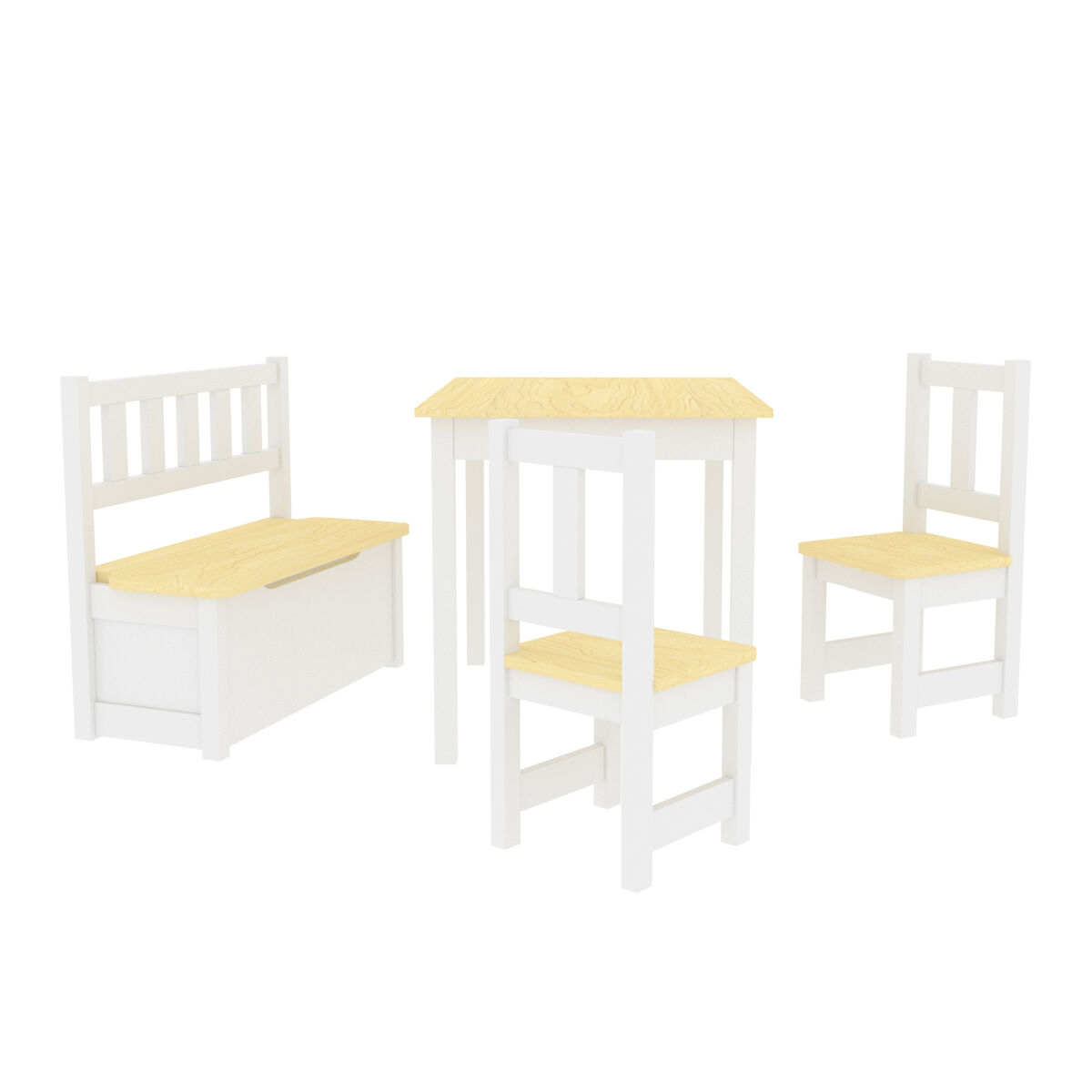 Conjunto de mesa lousame para crianças com 2 cadeiras e 1 banco pinho mdf natural / branco [en.casa]