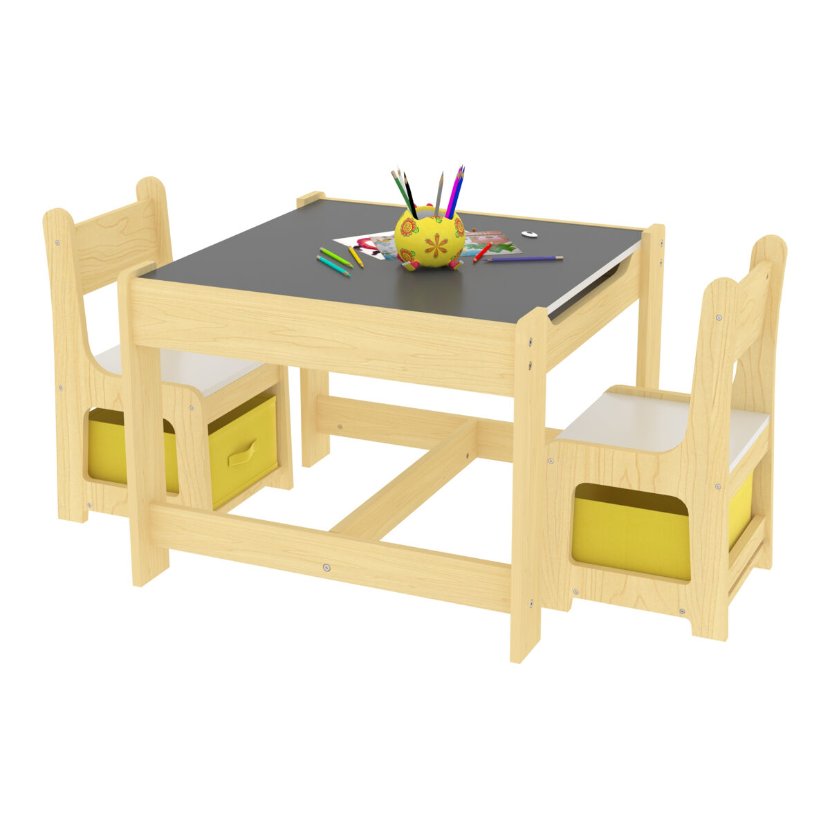 Conjunto de mesa irixoa para crianças com 2 cadeiras com caixas em mdf 48 x 61 x 63 cm [en.casa]