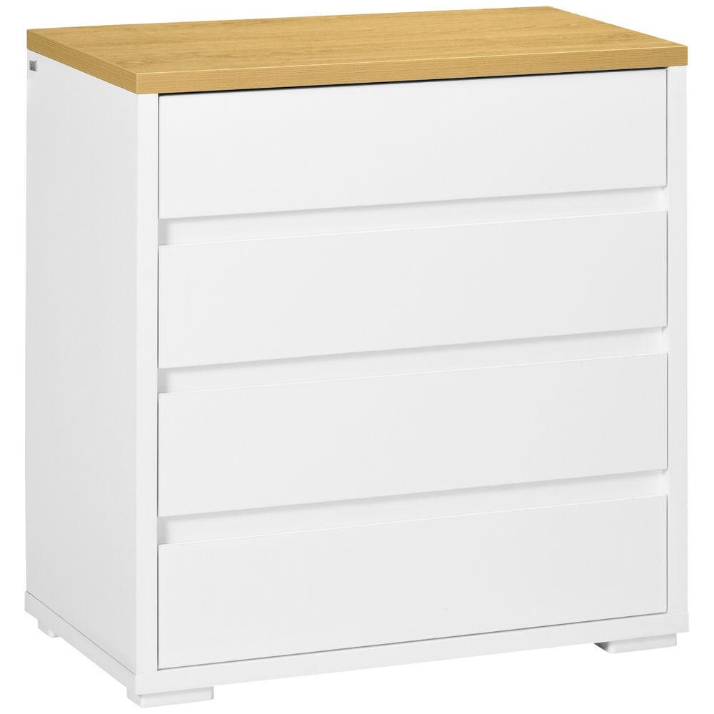 Homcom cómoda moderna com 4 gavetas cómoda de madeira para dormitório sala de estar carga máxima 40 kg 70x37x75 cm blanc e madeira