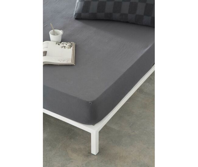 Lençol de baixo ajustável naturals elba cinzento escuro 150 x 200 (casal)