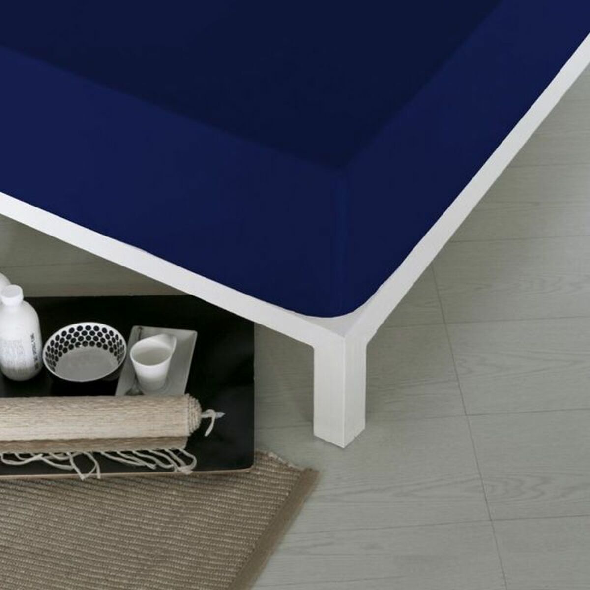 Lençol de baixo ajustável naturals azul cama de 180 (180 x 190 cm)