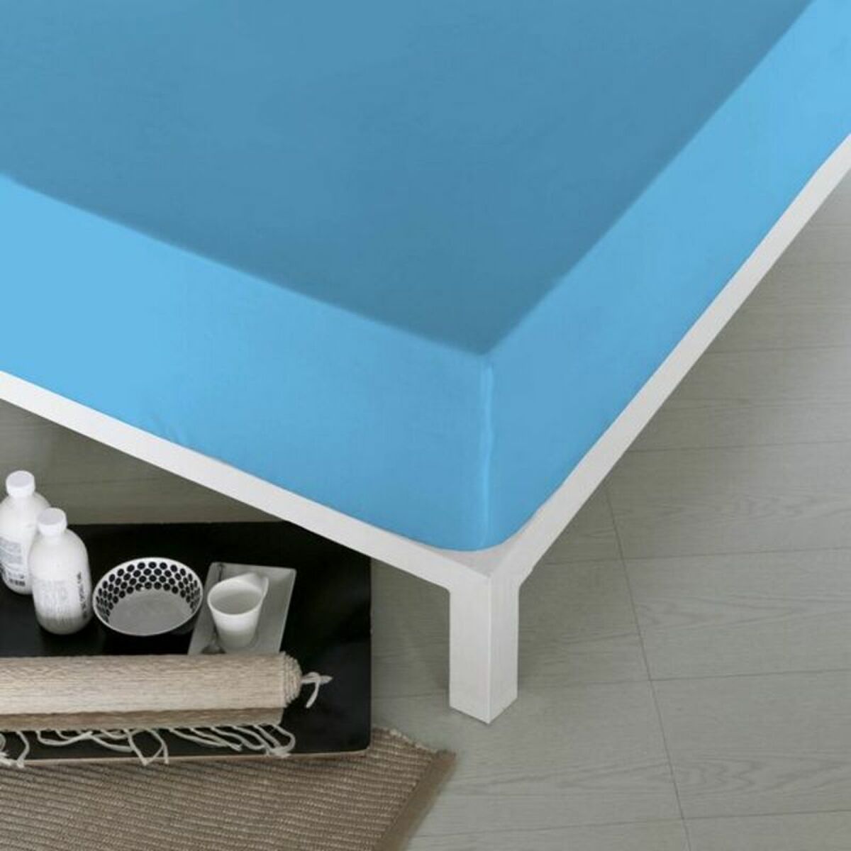 Lençol de baixo ajustável naturals azul cama de 180 (180 x 190 cm)