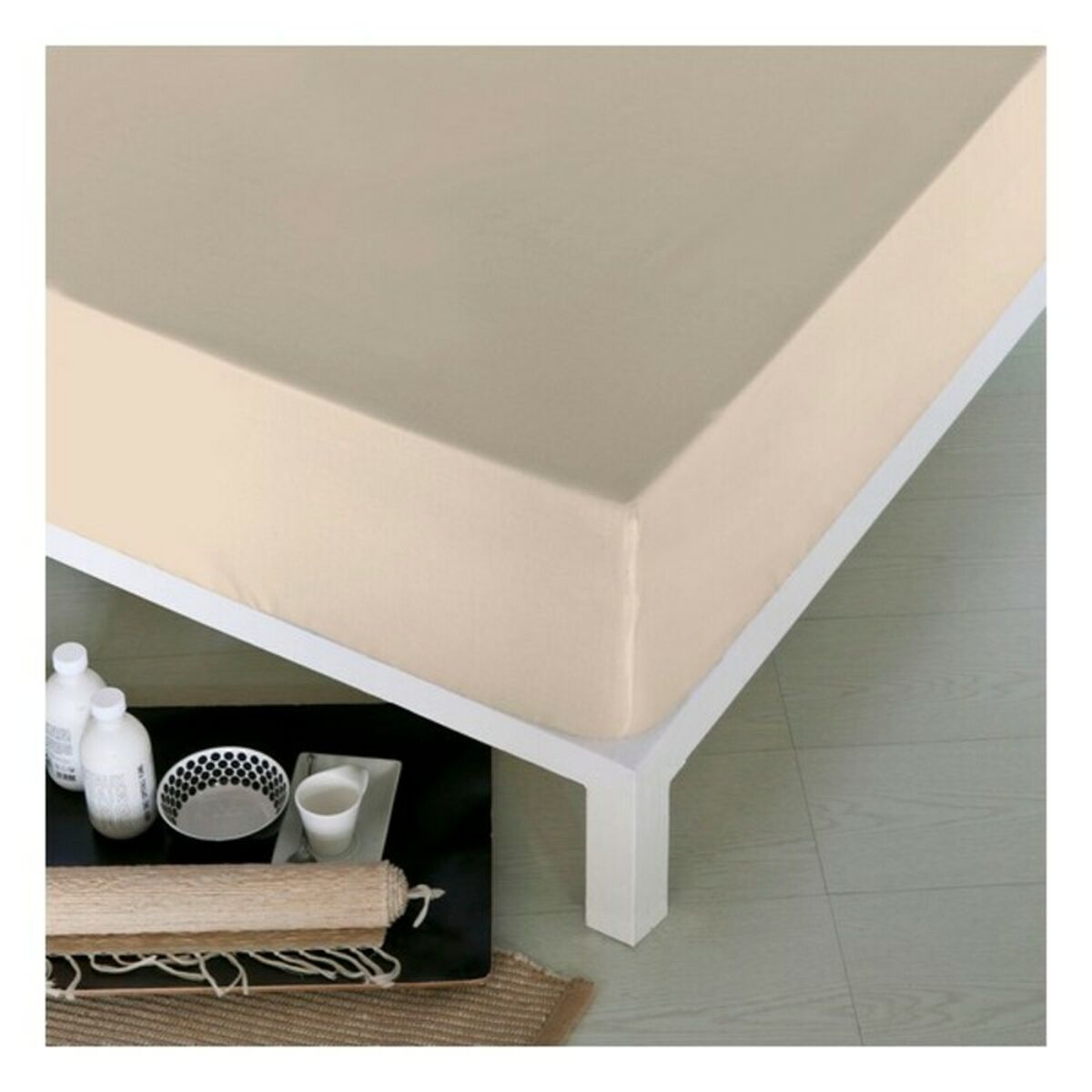 Lençol de baixo ajustável naturals bege cama de 135 (135 x 190 cm) - cama de 180: 180 x 190/200 cm