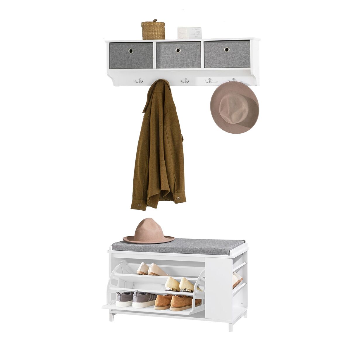 Sapateira para hall de entrada com cabide FSR105-W+FRG282-W SoBuy