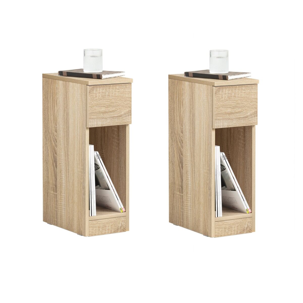 Conjunto de 2 mesas de apoio com 1 gaveta natural fbt111 20x35x60 cm sobuy