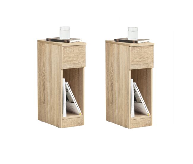 Conjunto de 2 mesas de apoio com 1 gaveta natural fbt111 20x35x60 cm sobuy