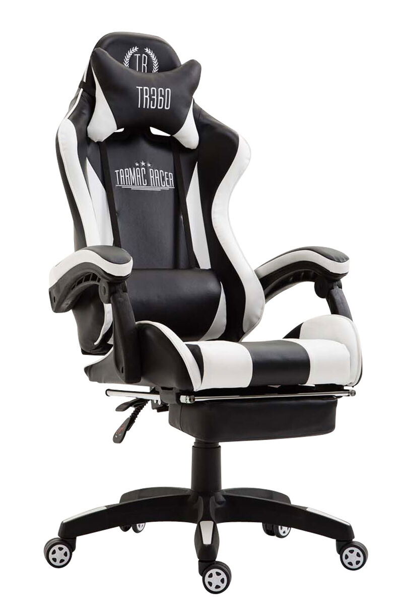 Cadeira de escritório racing ignite design desportivo com apoio para os pés 100% poliuretano cor blanc / noir