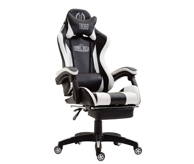 Cadeira de escritório racing ignite design desportivo com apoio para os pés 100% poliuretano cor blanc / noir