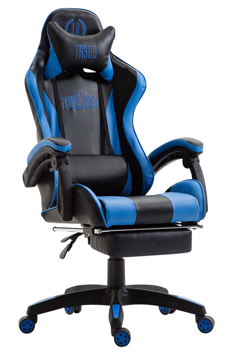 Cadeira de escritório racing ignite design desportivo com apoio para os pés 100% poliuretano cor bleu / noir