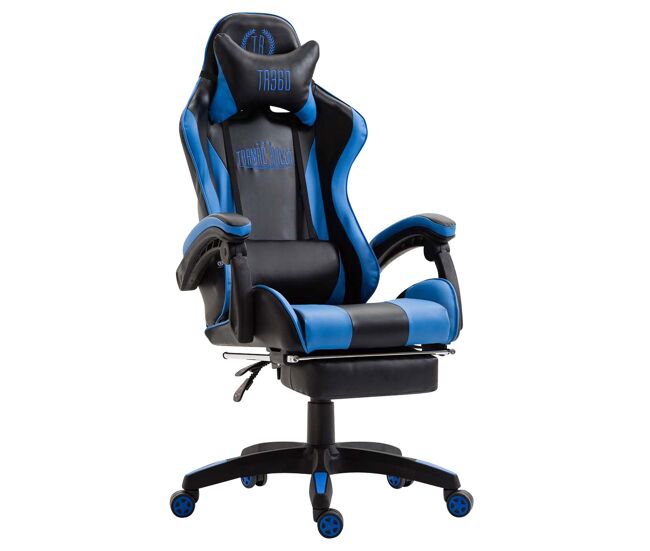 Cadeira de escritório racing ignite design desportivo com apoio para os pés 100% poliuretano cor bleu / noir