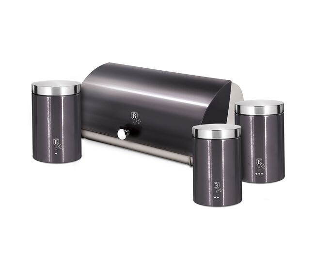 Berlinger haus carbon pro conjunto de caixa de pão + 3 boiões de cozinha aço inoxidável, contentor com tampa deslizante, , cinzento escuro / inox