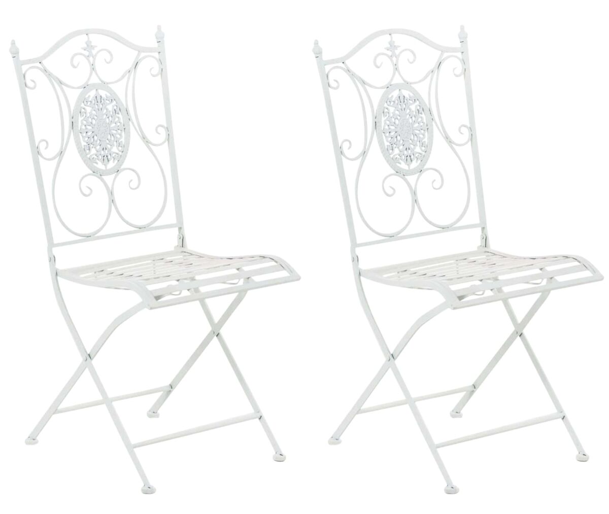 Conjunto de 2 cadeiras de jardim dobráveis em ferro forjado sibell design rústico cor branco