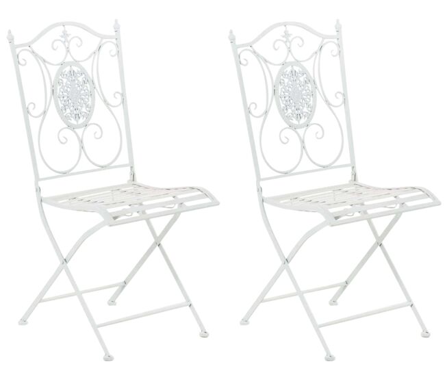 Conjunto de 2 cadeiras de jardim dobráveis em ferro forjado sibell design rústico cor branco