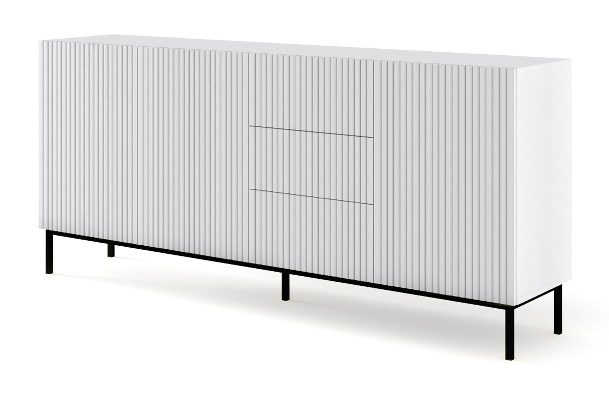 Cómoda ravennab três armários e três gavetas 200x42x89cm branco com pés pretos