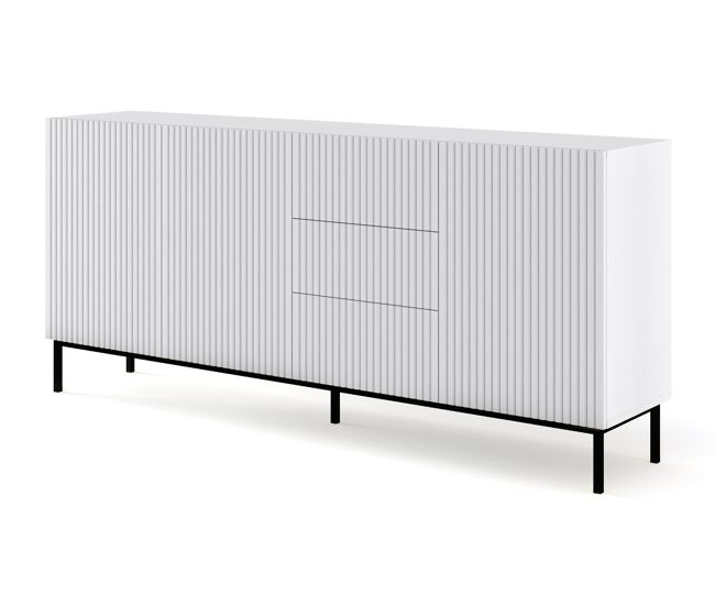Cómoda ravennab três armários e três gavetas 200x42x89cm branco com pés pretos